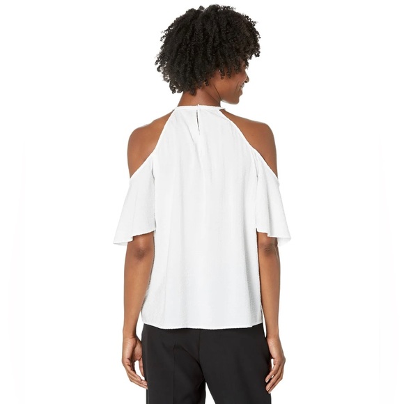 MICHAEL Michael Kors® White Seersucker Halter Style Cold Shoulder Top NWT - Picture 3 of 8